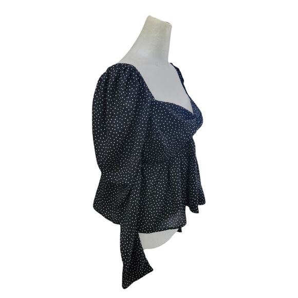 Abercrombie & Fitch Women's Polka Dot Top Cut Out Smocked Puff Sleeve Crop Small - Picture 7 of 9